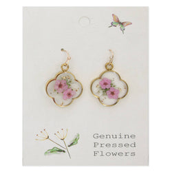 Pink Dried Flower Clover Earrings