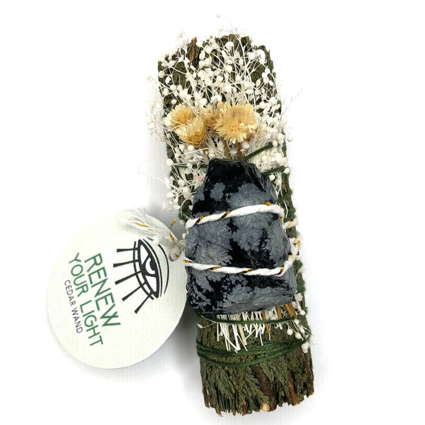 Ritual Gypsy 'RENEW YOUR LIGHT' Cedar Wand With Snowflake Obsidian
