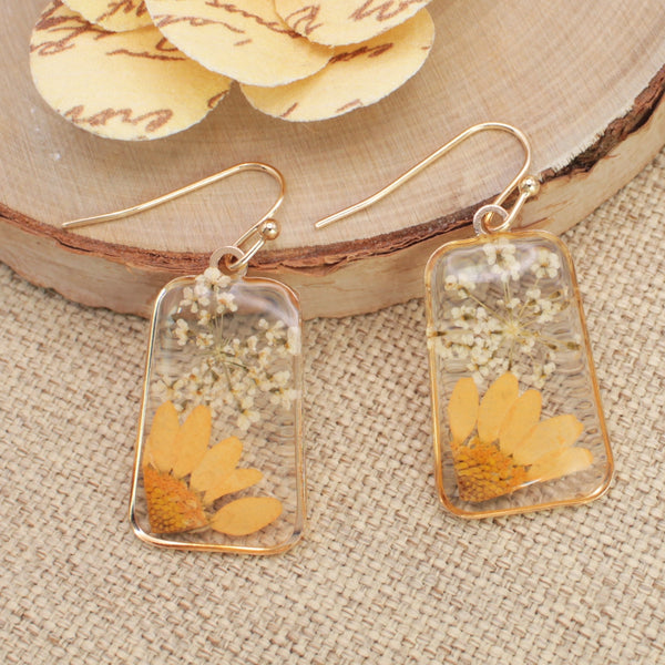 Cottage Floral Dried Sunflower Earrings