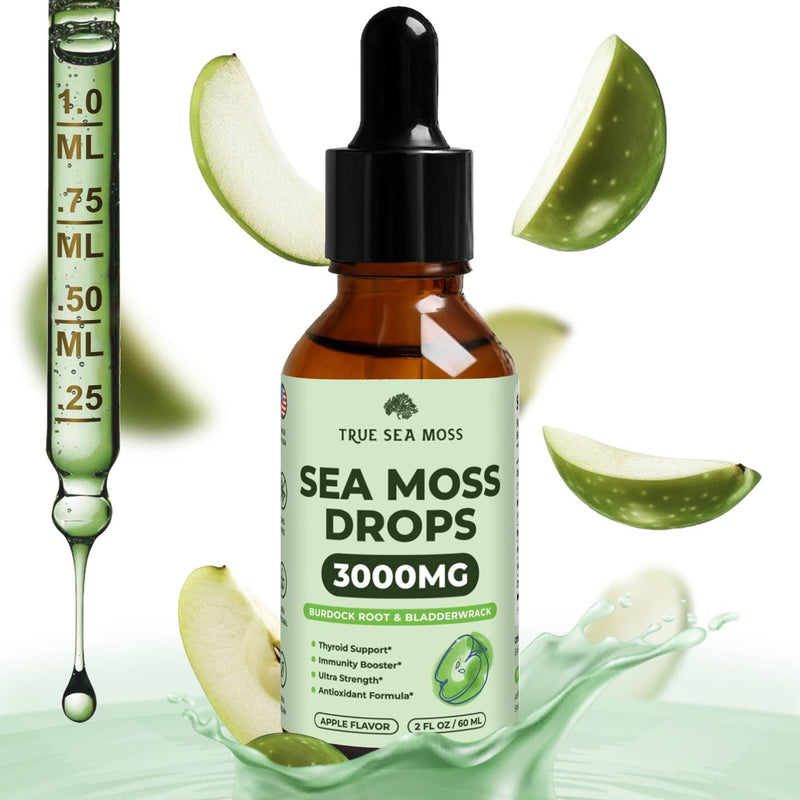 Sea Moss Drops W/ Burdock Root & Bladderwrack | Apple Flavor