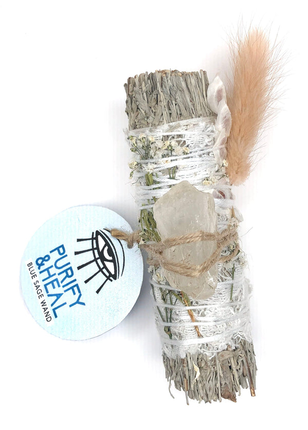 Ritual Gypsy PURIFY & HEAL Ritual Wand With Blue Sage + Girasol Opal