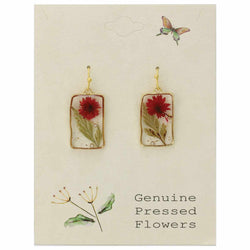 Cottage Red Flower Rectangle Earrings