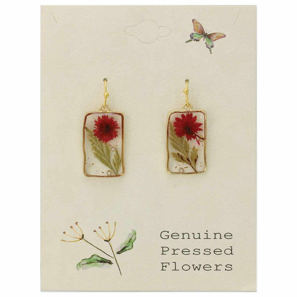 Cottage Red Flower Rectangle Earrings