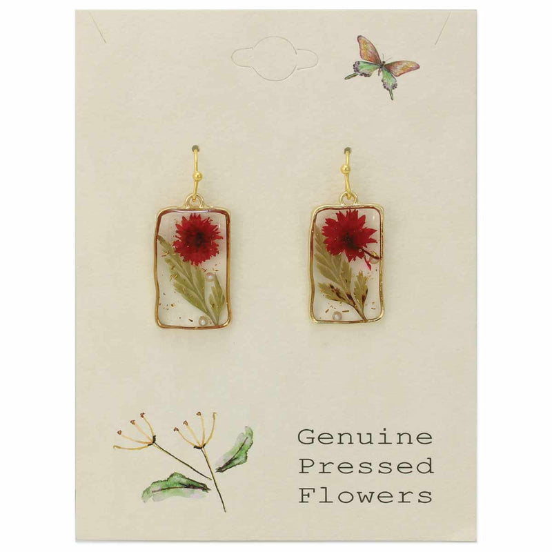 Cottage Red Flower Rectangle Earrings