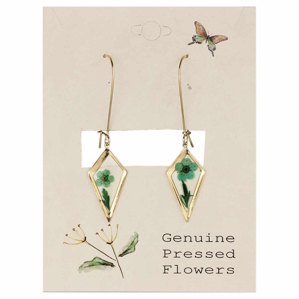 Diamond Drop Dried Flower Gold Earrings