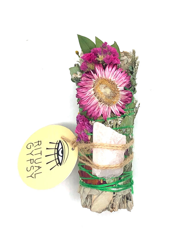 Ritual Sage Wand with Rose Quartz