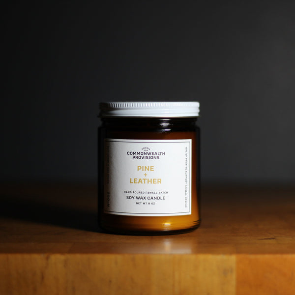 Pine + Leather Soy Candle